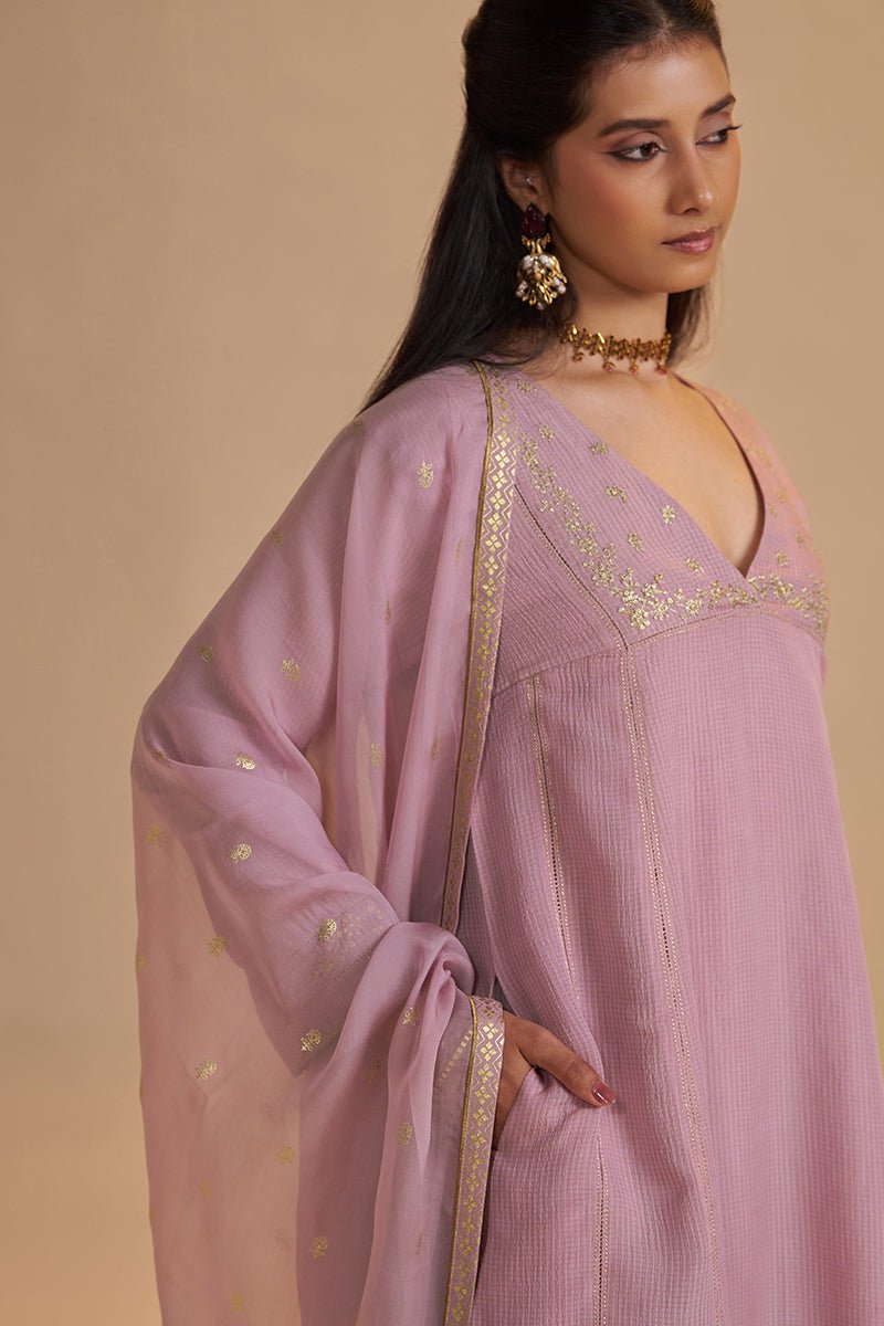 Orchid Smoke Woven Zari Festive Kurta Set - Ganga Fashions