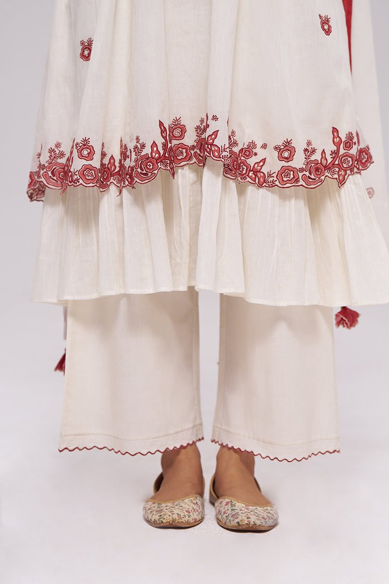 Ivory and Maroon Pure Cotton Kurta Set - Ganga Fashions