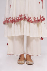 Ivory and Maroon Pure Cotton Kurta Set