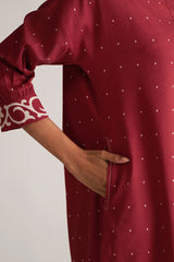 Maroon and Off White Mul-Mul Print Co-ord Set