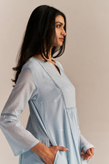 Powder Blue Mul-Mul Embroidered Kurta Set