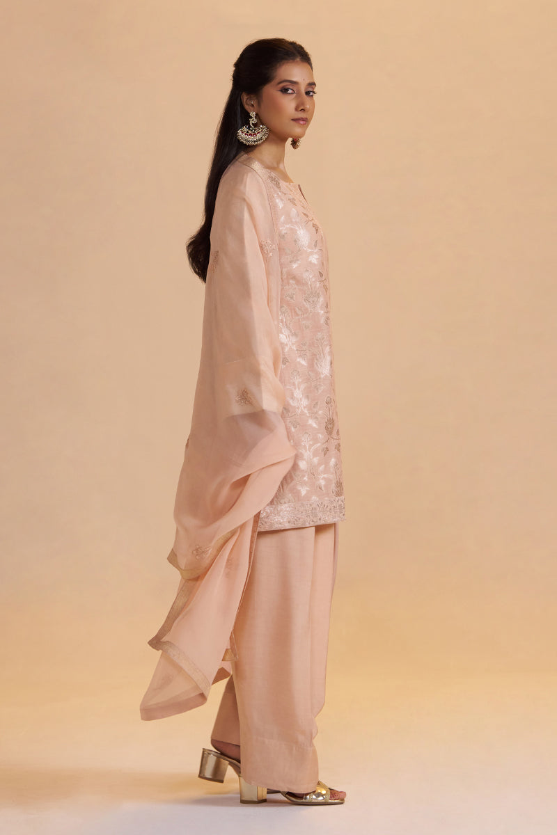 Blush Peach Pure Banarasi Jacquard Kurta Set