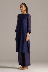 Blue Opal Embroidered Mul-Chanderi Festive Co-ord Set