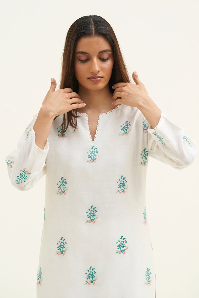 Off White Cotton Chanderi Embroidered Co-ord Set