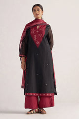 Black and Maroon Woven Kurta Set
