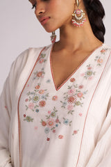Ivory Embroidered Kurta Set on a plain background