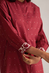 Maroon and Off White Mul-Mul Print Co-ord Set