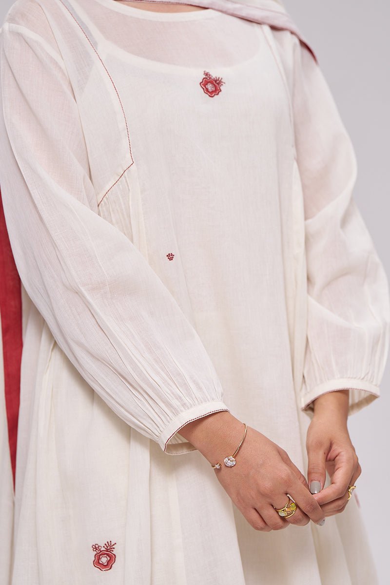 Ivory and Maroon Pure Cotton Kurta Set - Ganga Fashions