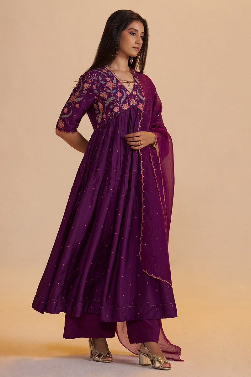 Purple Raw Silk Festive Kurta Set - Ganga Fashions