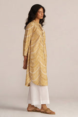 Mustard and White Print Cotton Kurta