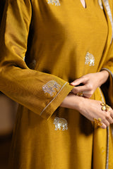 Mustard Silk Embroidered Festive Kurta Set