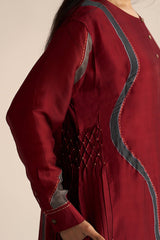 right side view Syrah Red Silk Co-Ord Set for Women