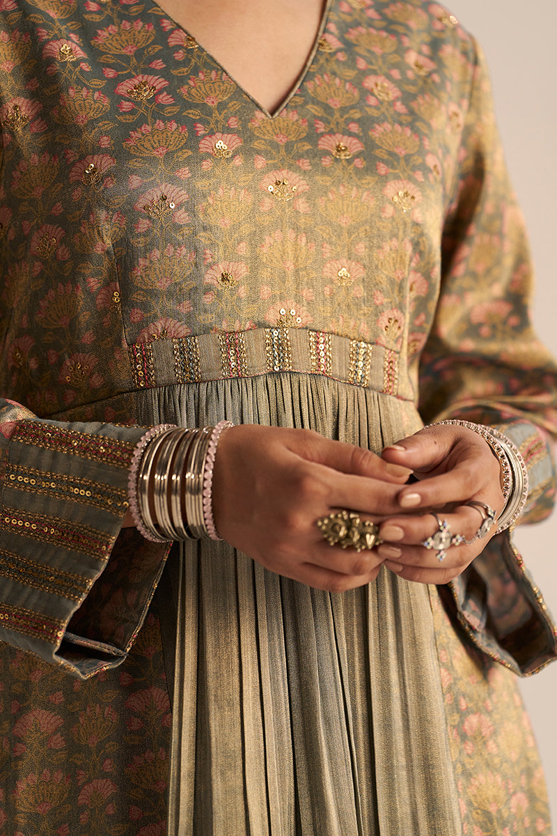 front zoom view Monument Grey Tissue Festive Kurta Set 