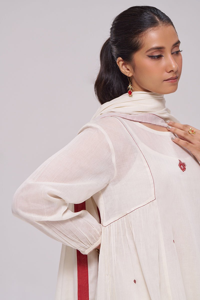 Ivory and Maroon Pure Cotton Kurta Set - Ganga Fashions