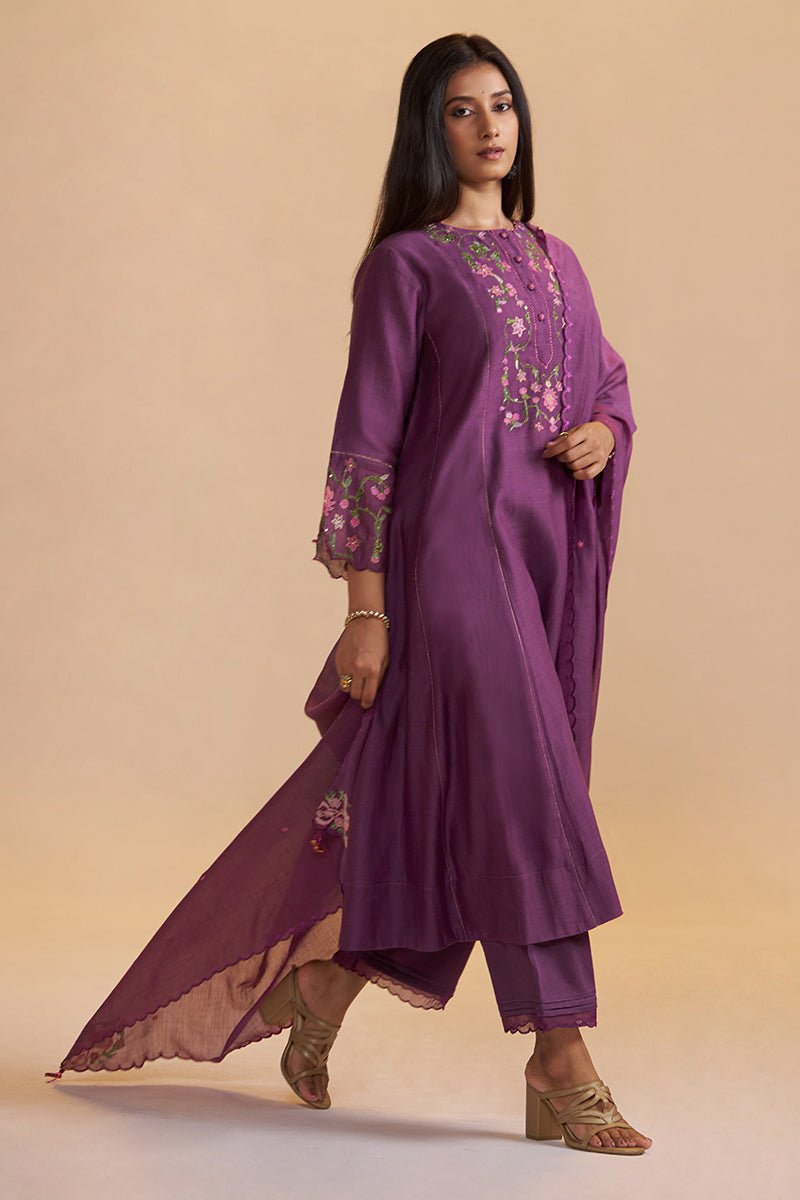 Eggplant Purple Festive Kurta Set - Ganga Fashions