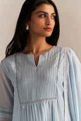 Powder Blue Mul-Mul Embroidered Kurta Set