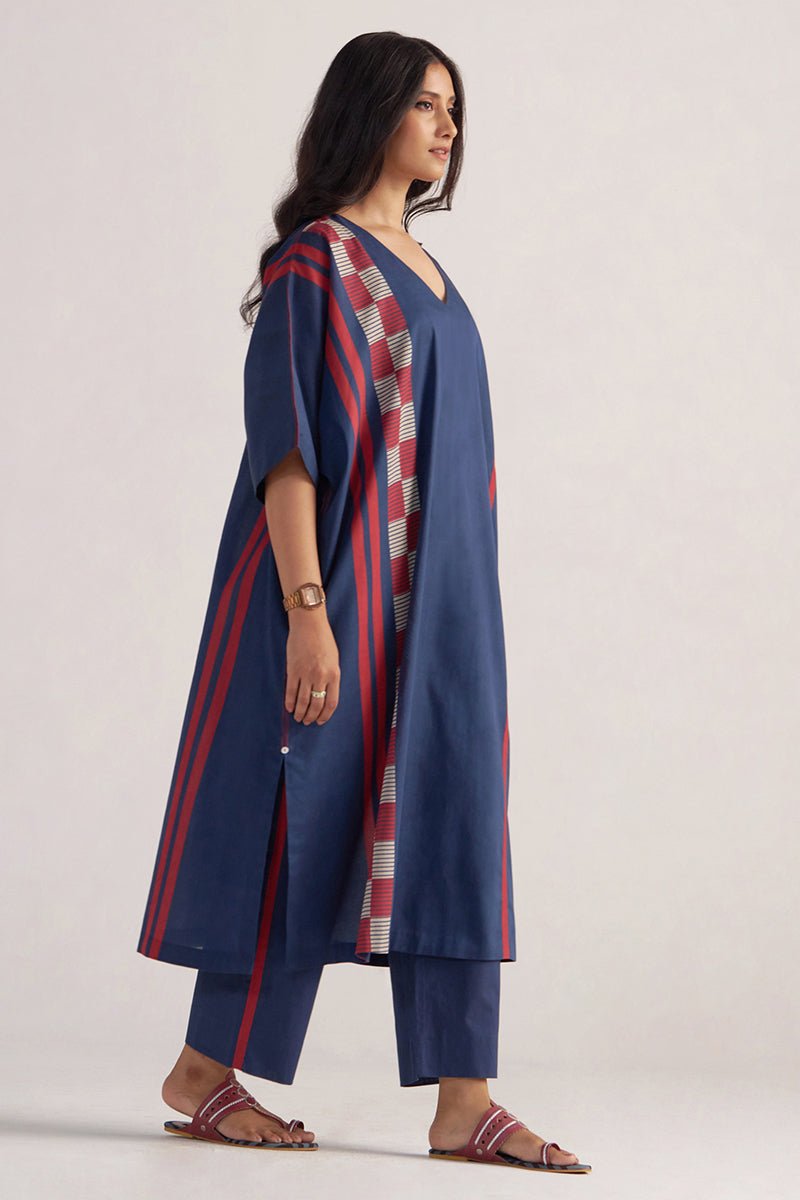 right side smile view Navy Blue Mul-Mul Kaftaan Set