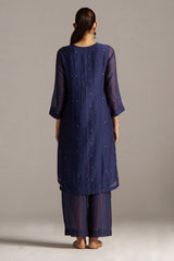 Blue Opal Embroidered Mul-Chanderi Festive Co-ord Set