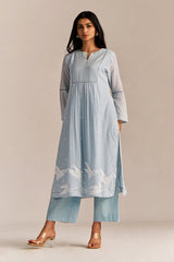Powder Blue Mul-Mul Embroidered Kurta Set