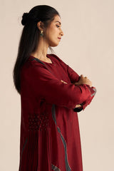 right side view Syrah Red Silk Co-Ord Set for Women