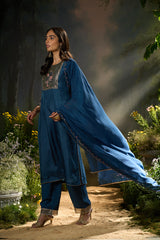 Ensign Blue Silk Festive Kurta Set