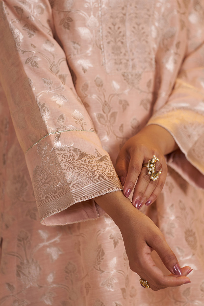 Blush Peach Pure Banarasi Jacquard Kurta Set