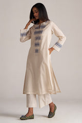 Beige and Blue Mul-Mul Print Co-ord Set