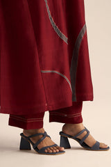 leg side view Syrah Red Silk Co-Ord Set for Women