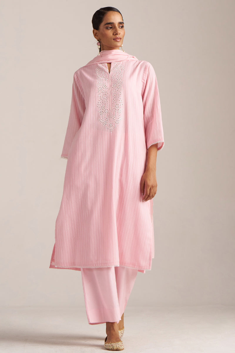 Baby Pink Woven Salwar kameez