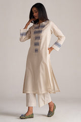 Beige and Blue Mul-Mul Print Co-ord Set