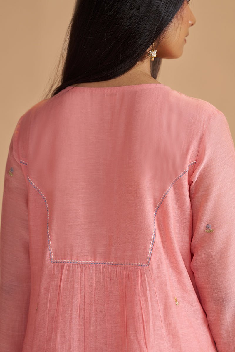 Coral Almond Chanderi Festive Kurta Set - Ganga Fashions