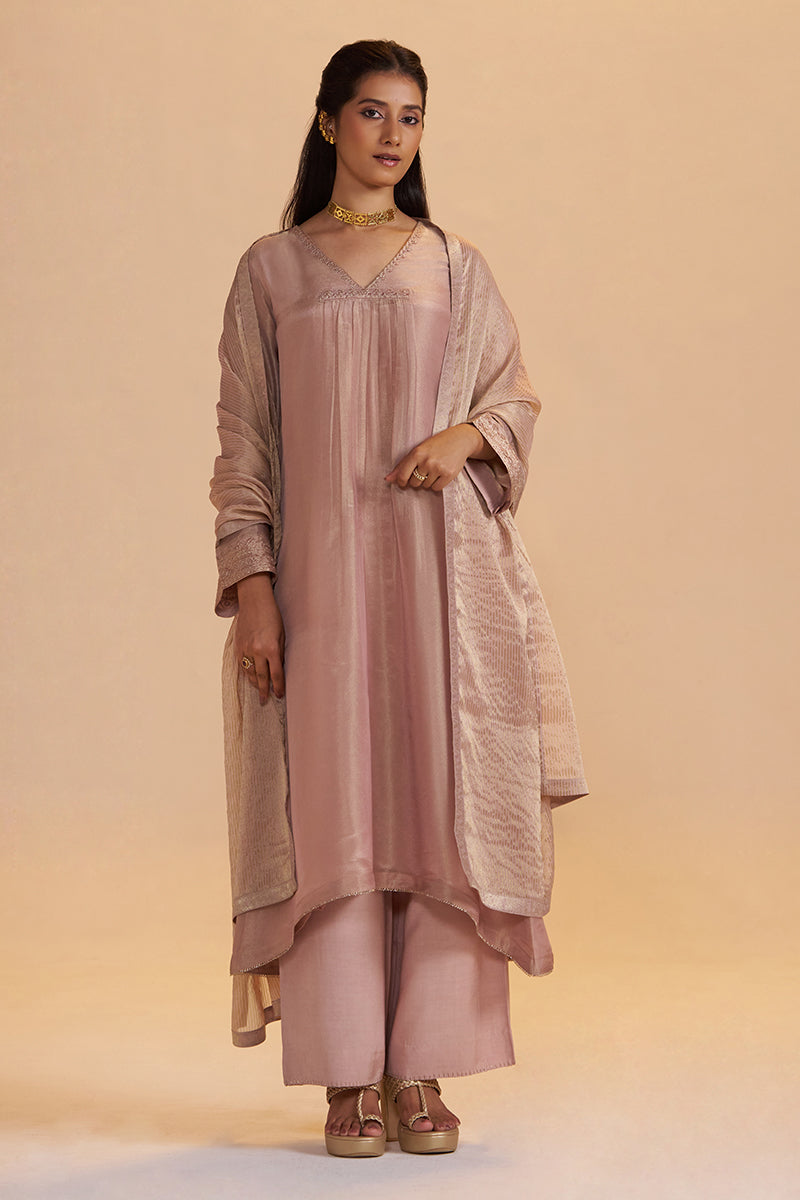 Shell Pink Tissue Festive Kurta Set