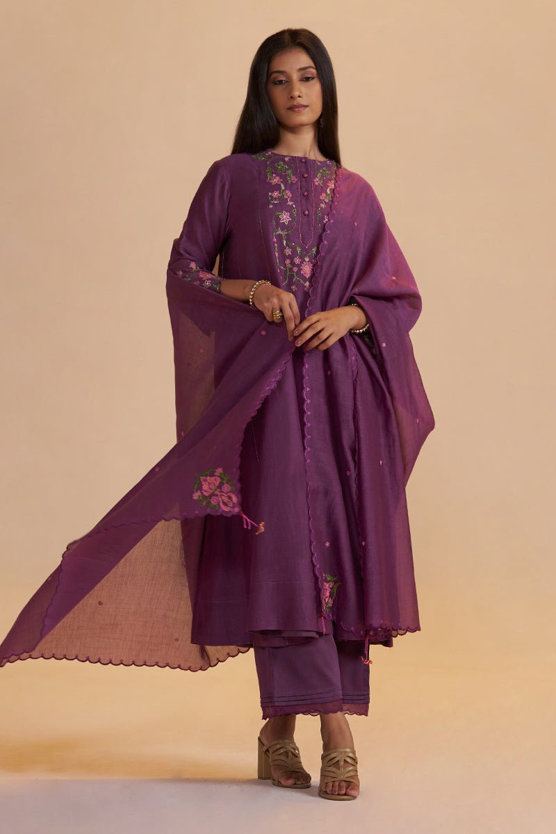 Eggplant Purple Festive Kurta Set - Ganga Fashions