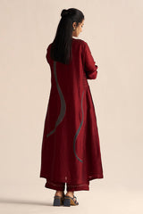back side full view model Syrah Red Silk Co-Ord Set for Women