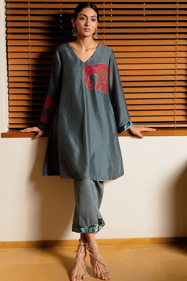 Duck Green Raw Silk Co-ord Set