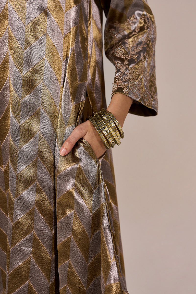 Brass and Light Gold Tissue Festive Kurta Set