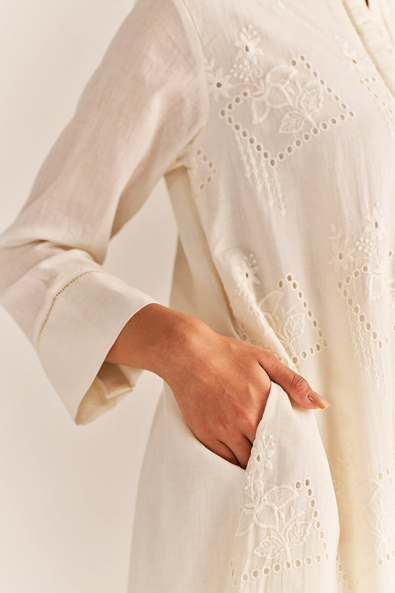 Off-White Mul Chikankari Embroidery Co-ord Set