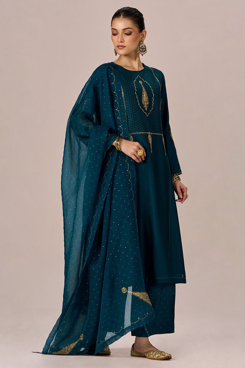 Deep Teal Festive Kurta Set - Ganga Fashions