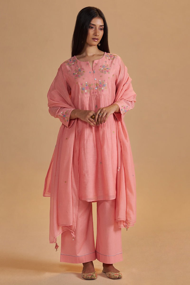 Coral Almond Chanderi Festive Kurta Set - Ganga Fashions