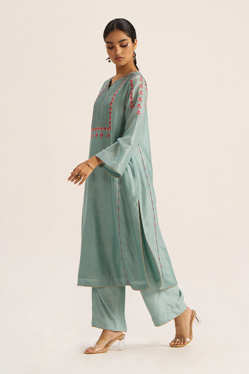 Blue Haze Chanderi Banjara Embroidery Co-ord Set