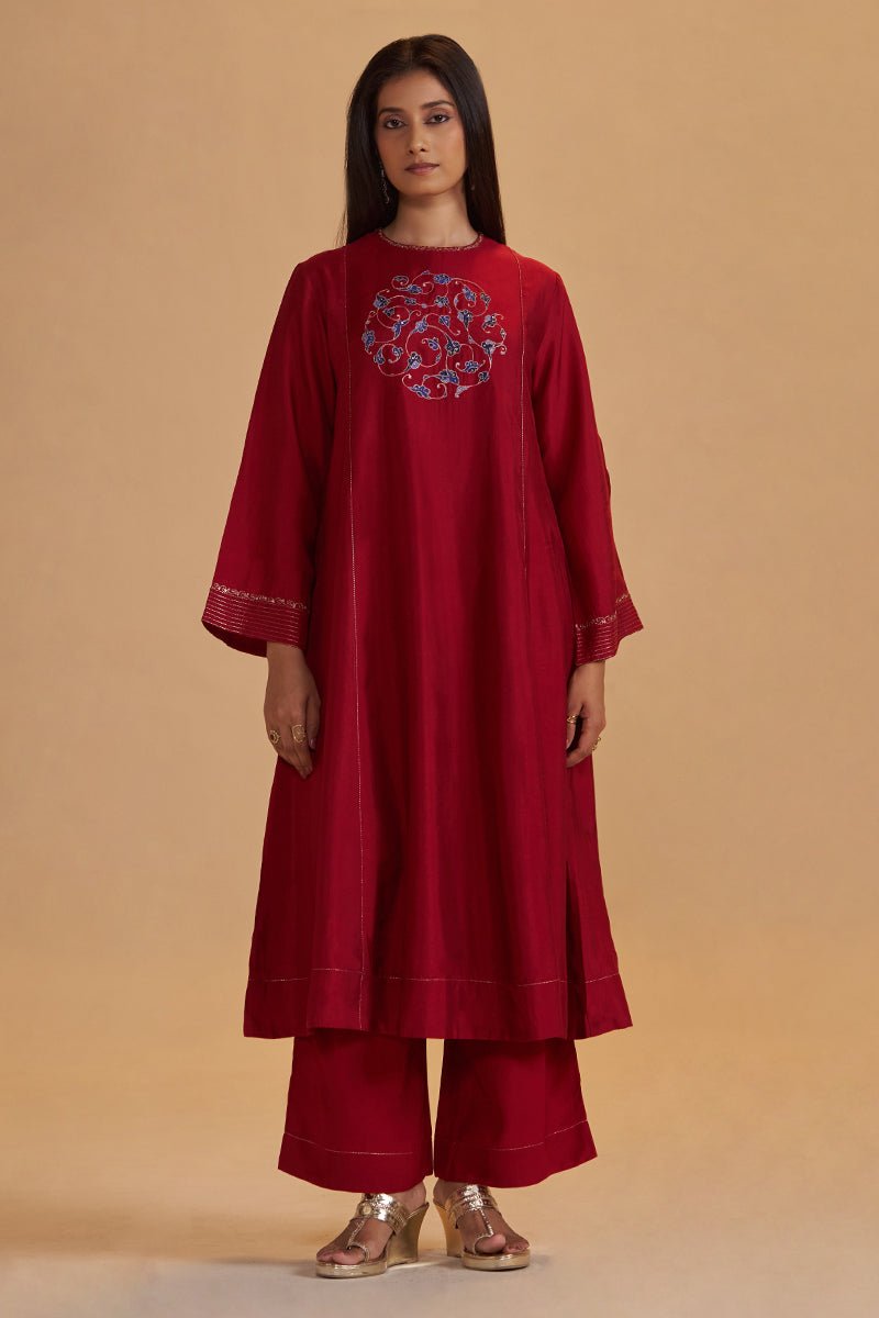 Maroon Silk Festival Co-ord Set - Ganga Fashions