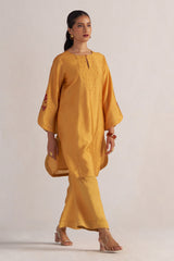 Golden Orange Print and Solid Festive Co-ord Set