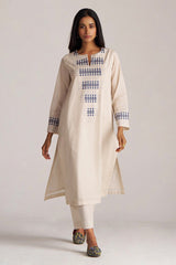 Beige and Blue Mul-Mul Print Co-ord Set