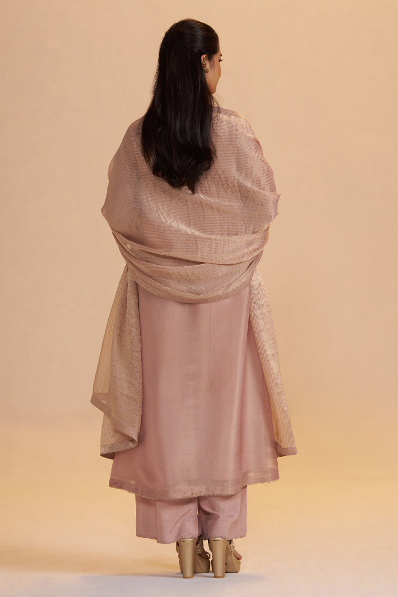 Shell Pink Tissue Festive Kurta Set
