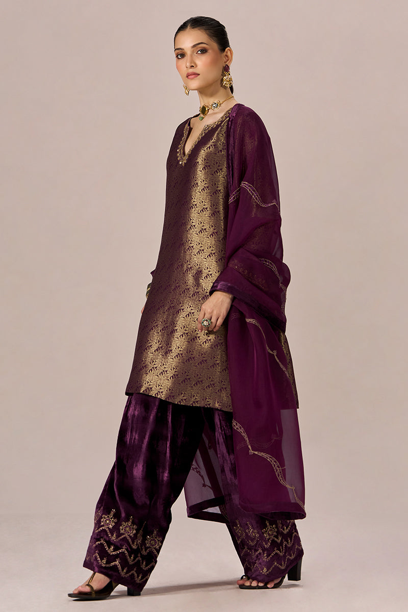 Plum Banarasi Festive Kurta Set