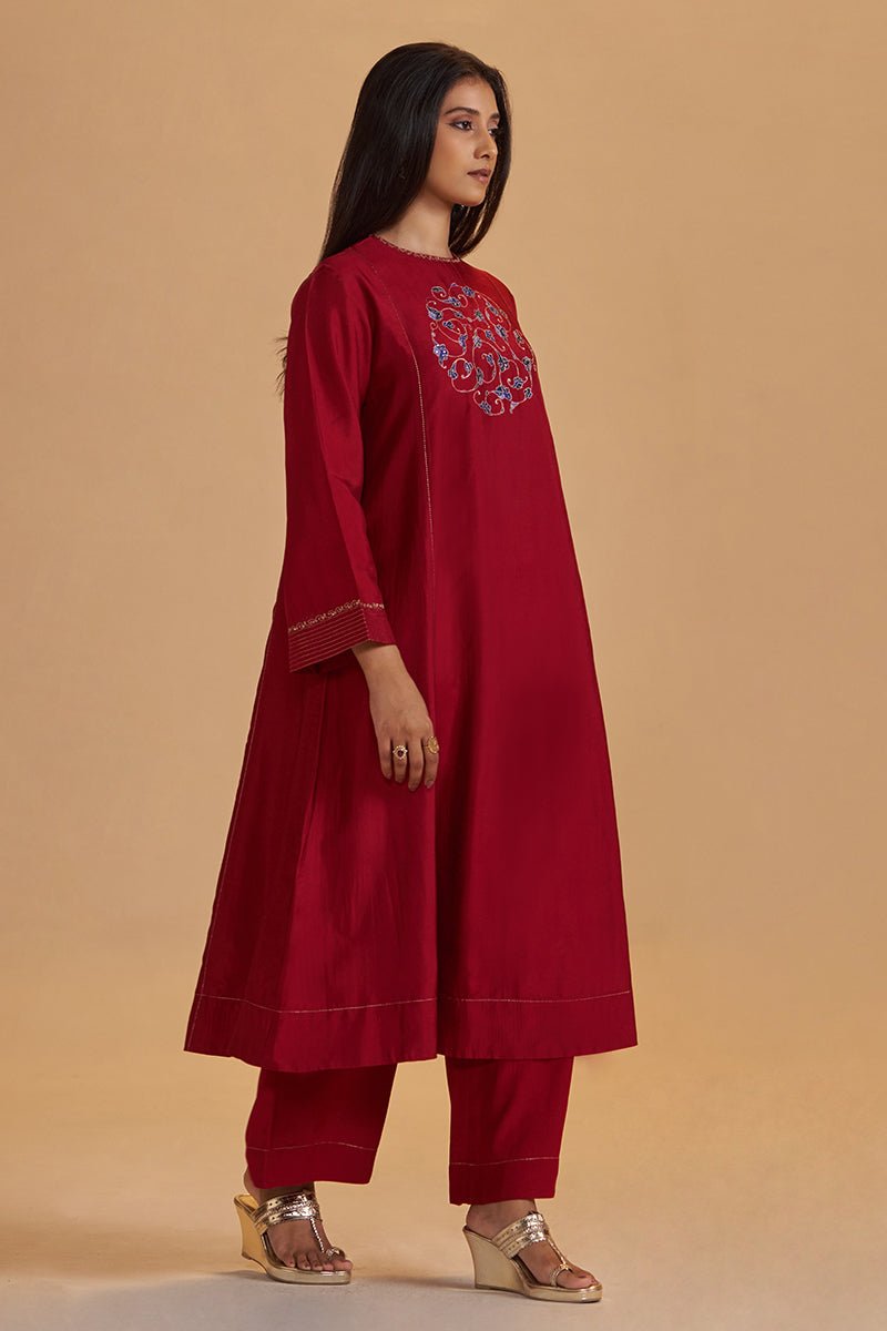 Maroon Silk Festival Co-ord Set - Ganga Fashions