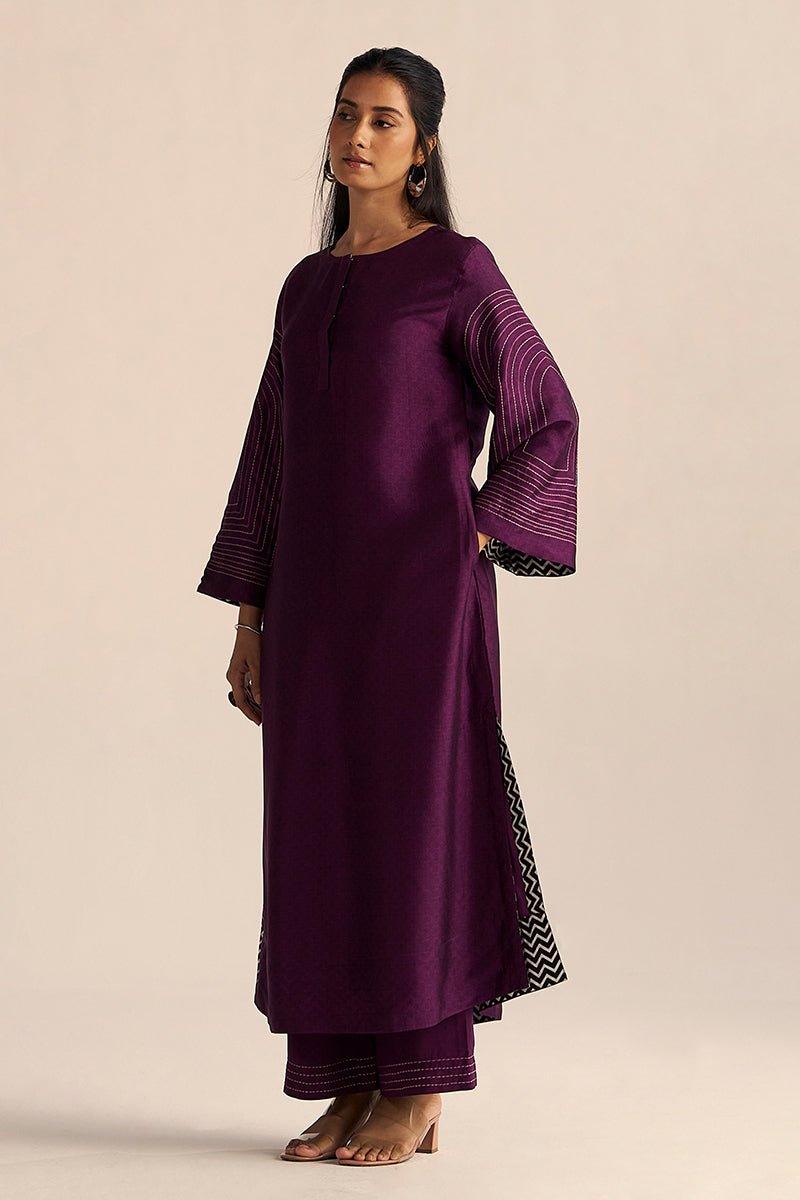 front viem Plum Silk Co-ord Set Sleeve Online
