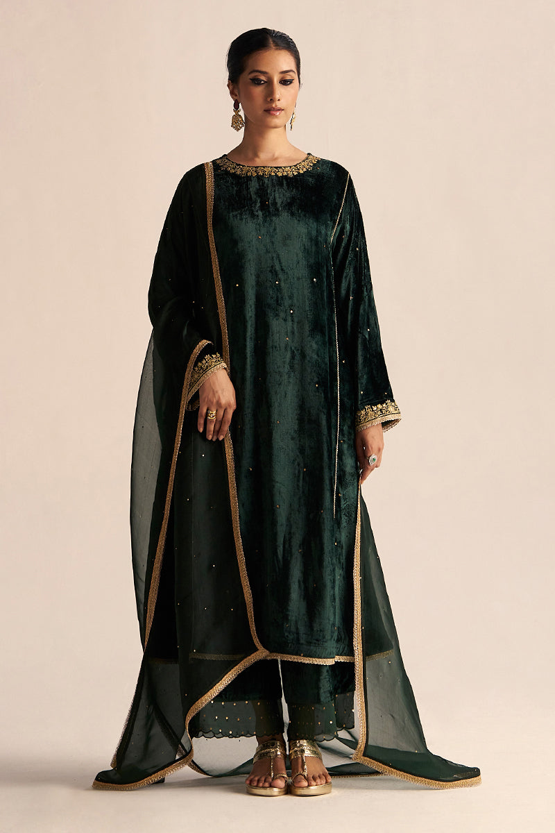 Ponderosa Pine Velvet Festive Kurta Set