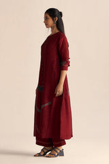 left side full model view Syrah Red Silk Co-Ord Set for Women
