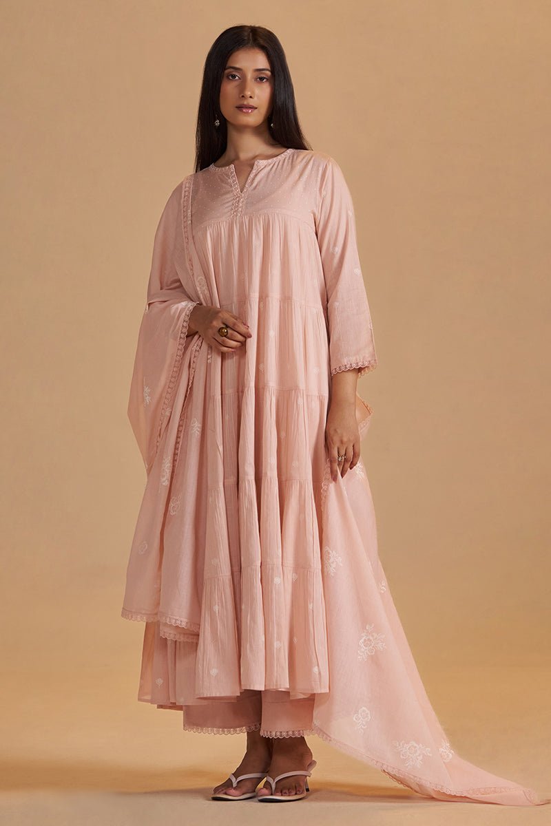 Evening Sand Mul-Mul Anarkali Kurta Set - Ganga Fashions